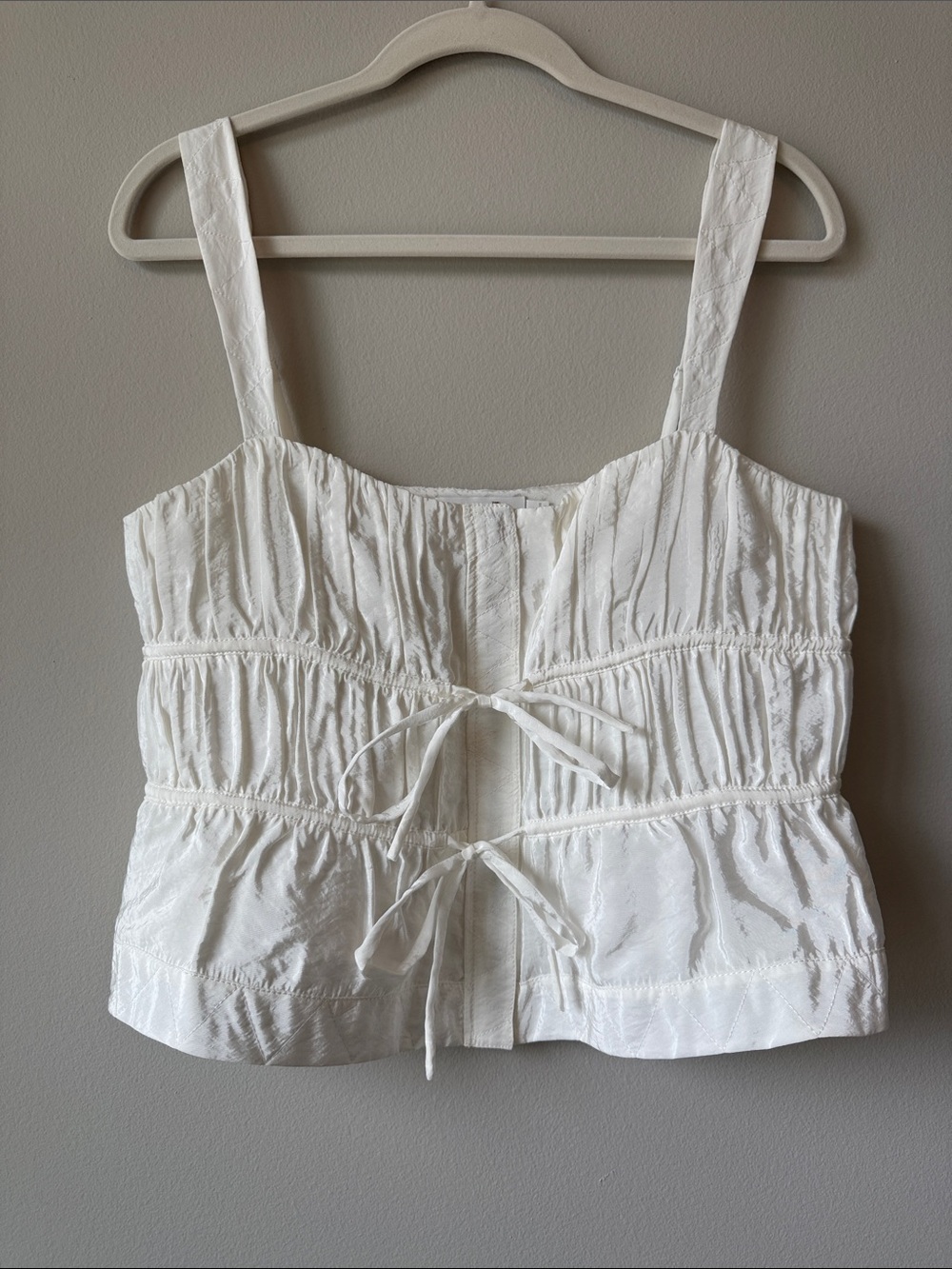 Jonathan Simkhai Standard Tie Front Tank Top White Quilted Crop